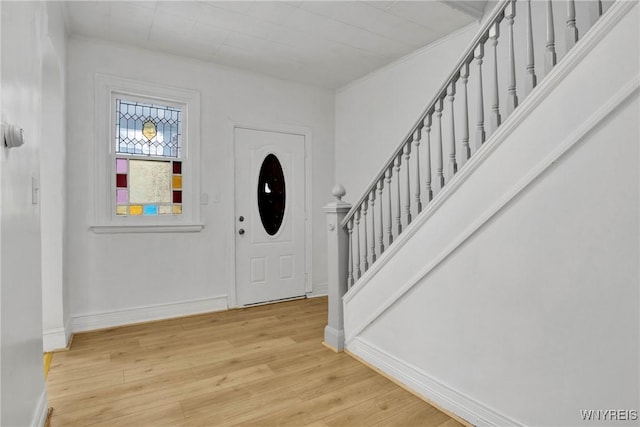 foyer entrance featuring light wood-type flooring