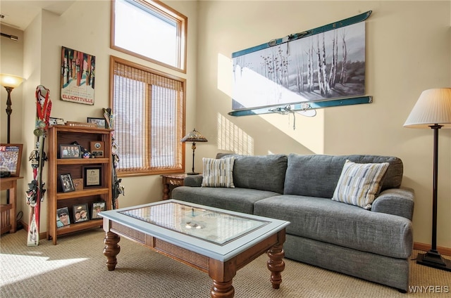 living room with light colored carpet