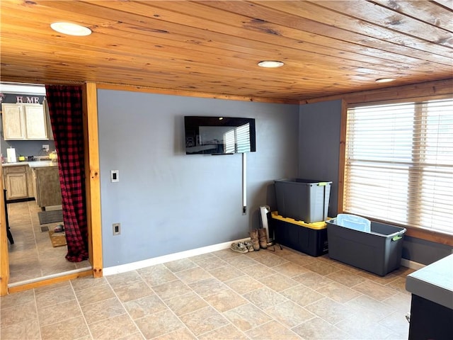 basement with wooden ceiling