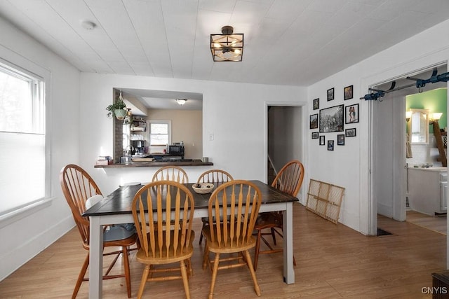 dining space featuring light hardwood / wood-style floors