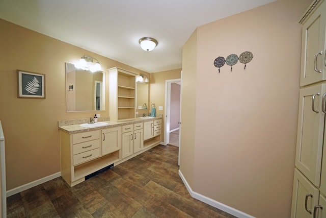 bathroom featuring vanity and hardwood / wood-style flooring