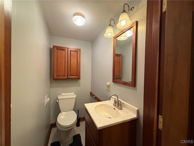 555 County Route 51, New Haven, NY 13114 - half bath featuring vanity, toilet, tile patterned floors, and baseboards
