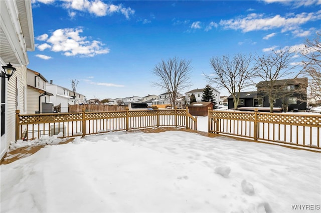 view of snow covered patio