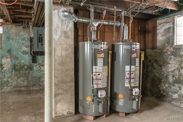 utilities featuring water heater and electric panel