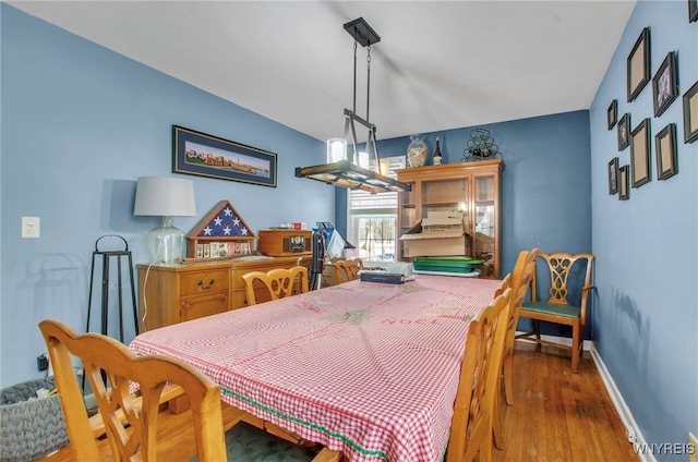 dining space with hardwood / wood-style flooring