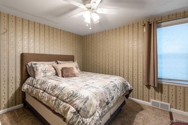 bedroom featuring ceiling fan and carpet flooring