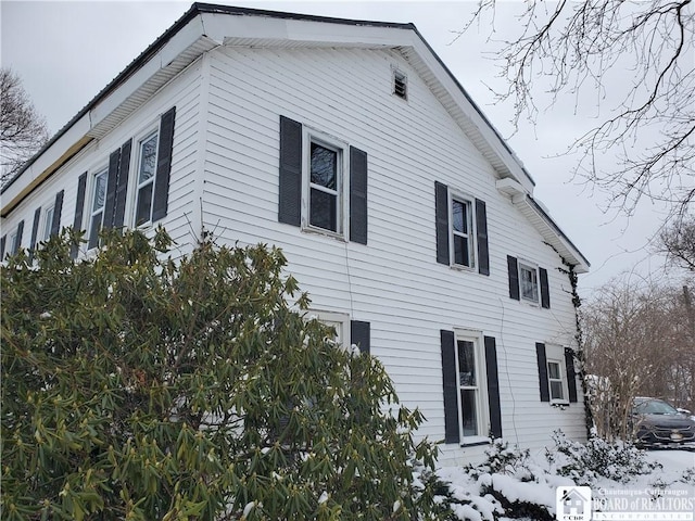 view of snow covered exterior