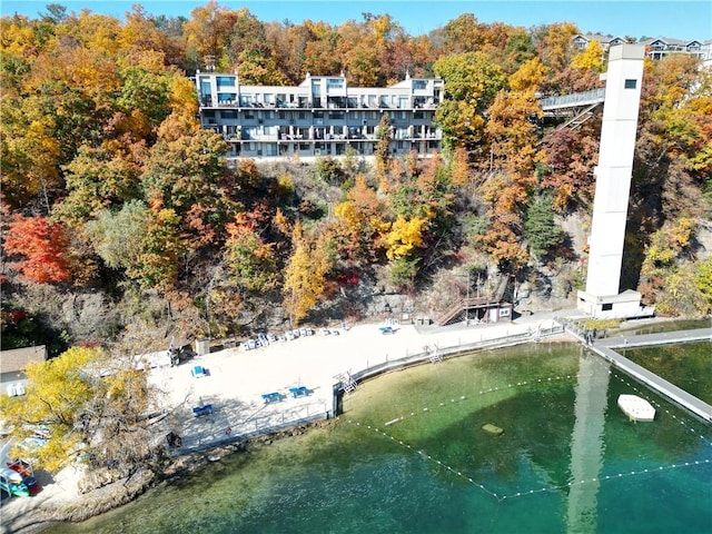 aerial view featuring a water view