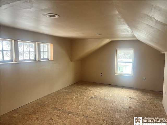 additional living space with vaulted ceiling and a wealth of natural light