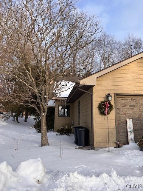 view of snow covered property