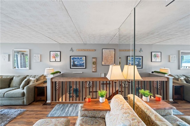 living room featuring dark wood-type flooring