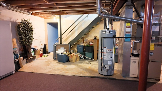 basement featuring gas water heater