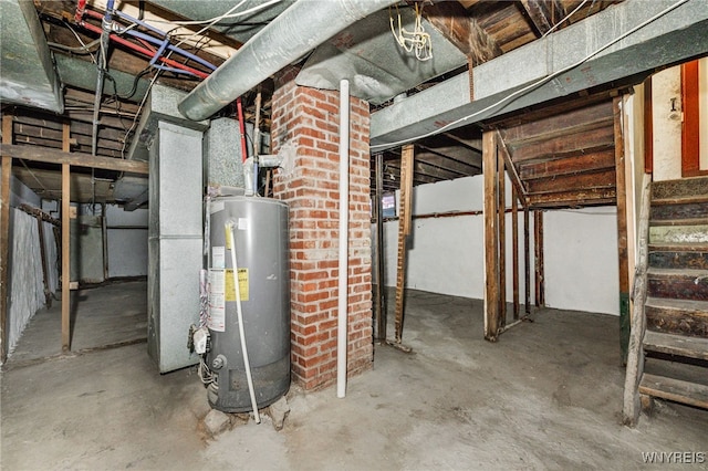 basement featuring water heater