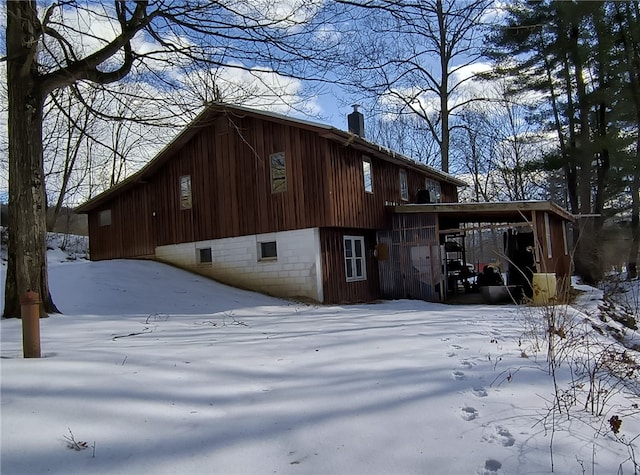 view of snow covered exterior