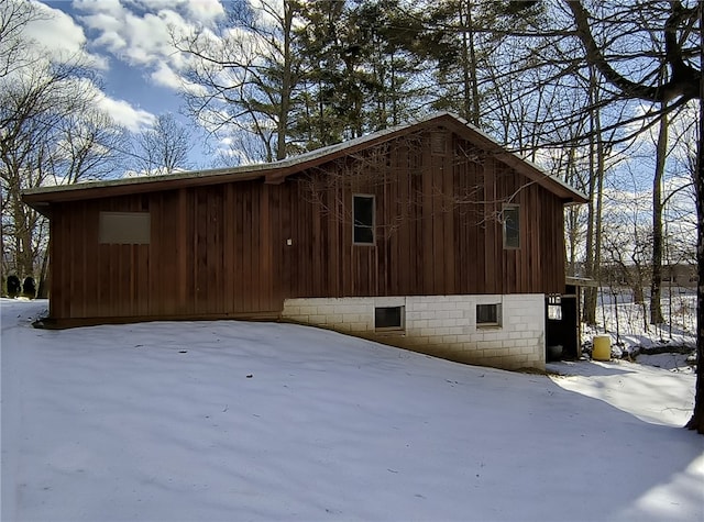 view of snow covered property