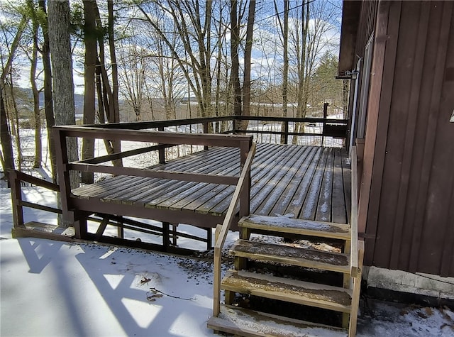 view of snow covered deck