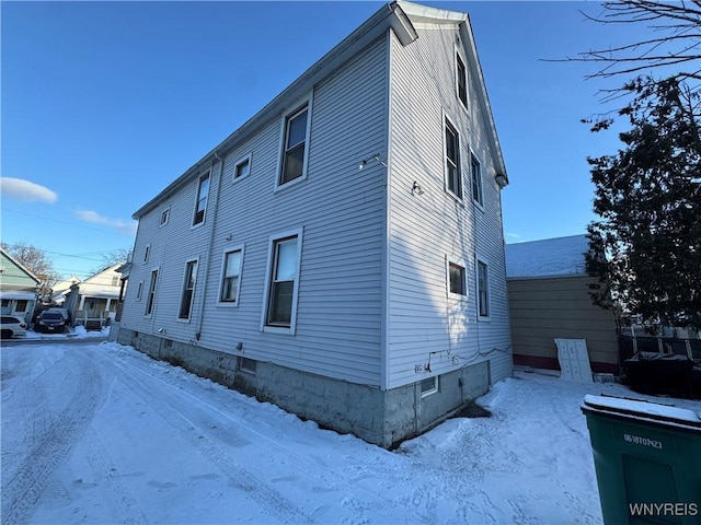 view of snow covered exterior