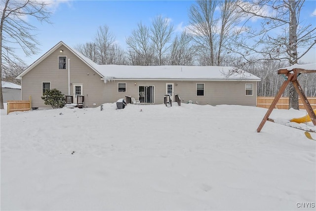 view of snow covered property