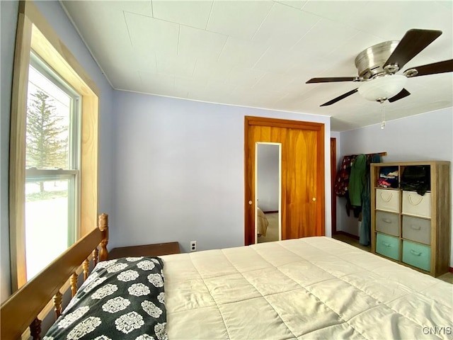 bedroom featuring ceiling fan