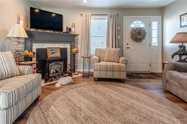 interior space with dark wood-type flooring