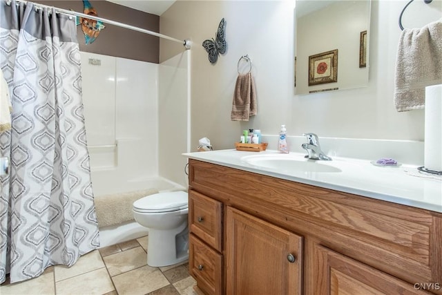 bathroom with vanity, tile patterned floors, and toilet