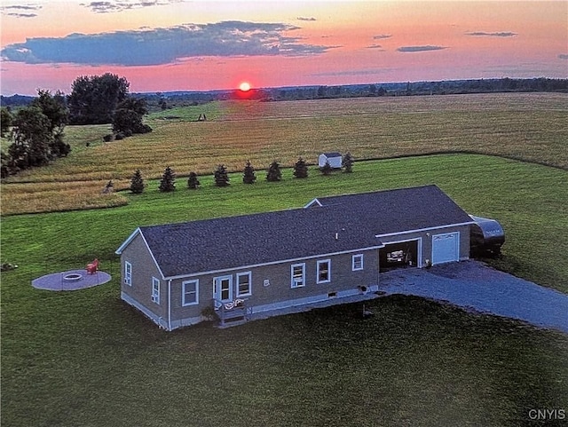 aerial view at dusk with a rural view