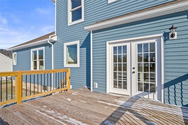 wooden terrace featuring french doors