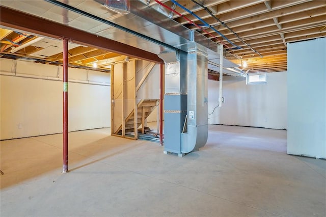 basement with heating unit