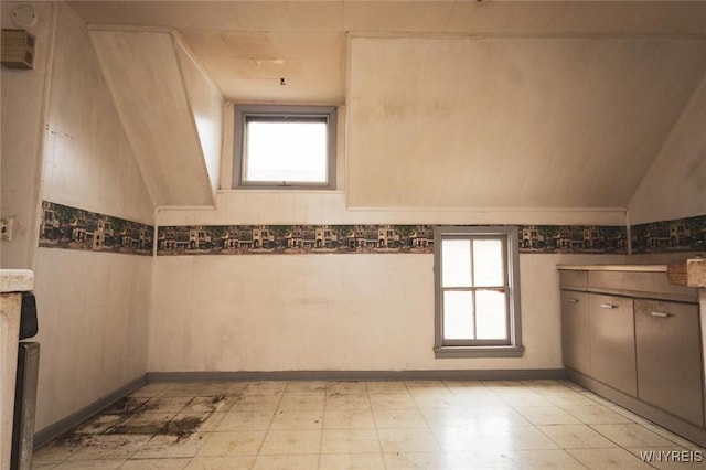 bathroom featuring lofted ceiling and a wealth of natural light