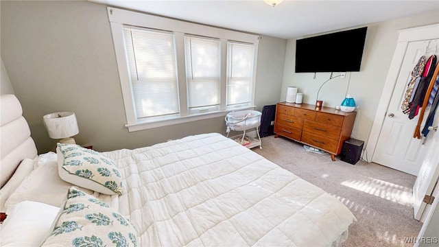 carpeted bedroom featuring a closet