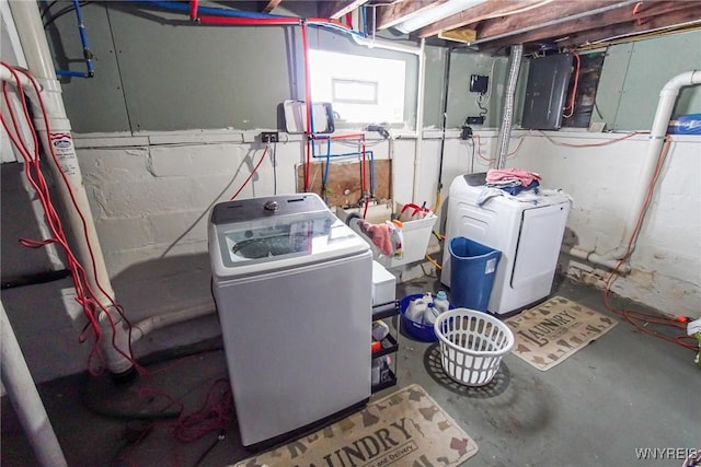 utilities featuring electric panel and washer and dryer