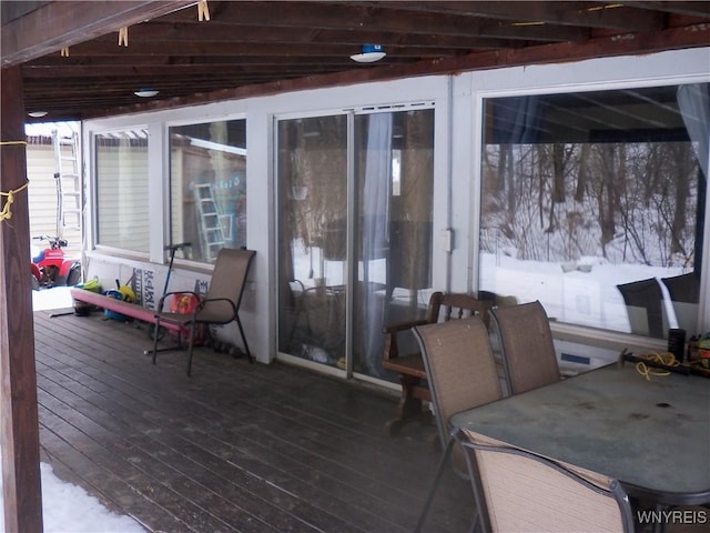 view of snow covered deck