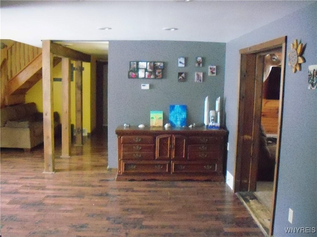 interior space with dark wood-type flooring