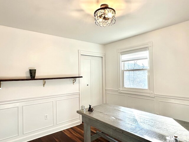 office space featuring dark wood-type flooring