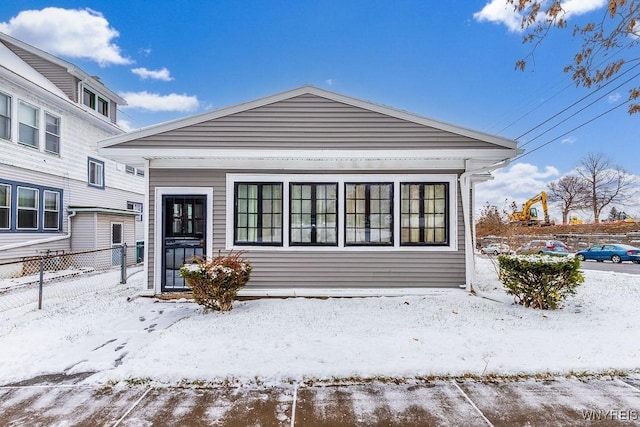 view of snow covered property