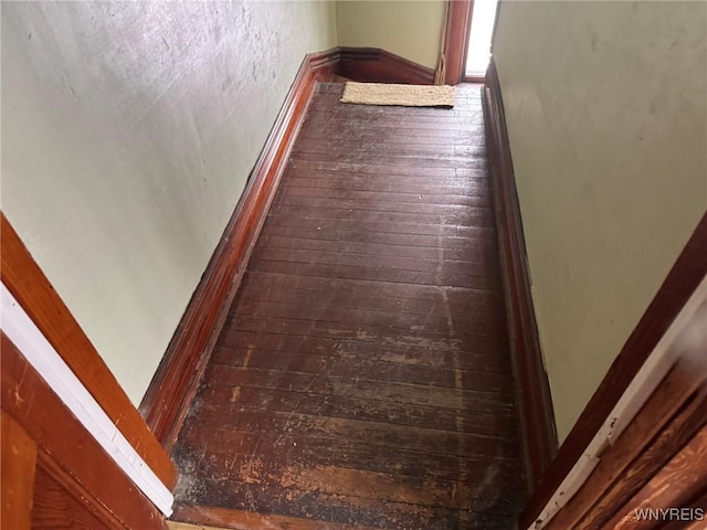 stairs featuring hardwood / wood-style floors