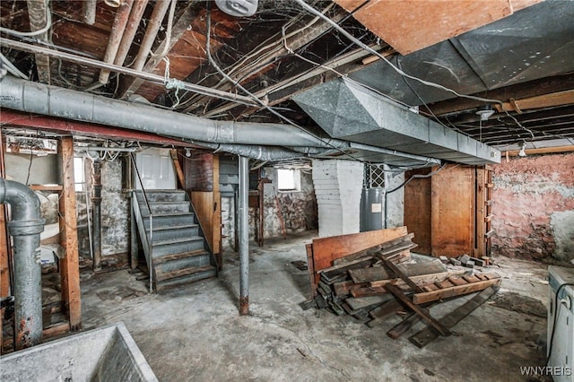 basement featuring water heater