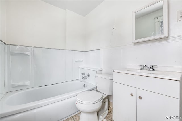 full bathroom with vanity, bathing tub / shower combination, and toilet