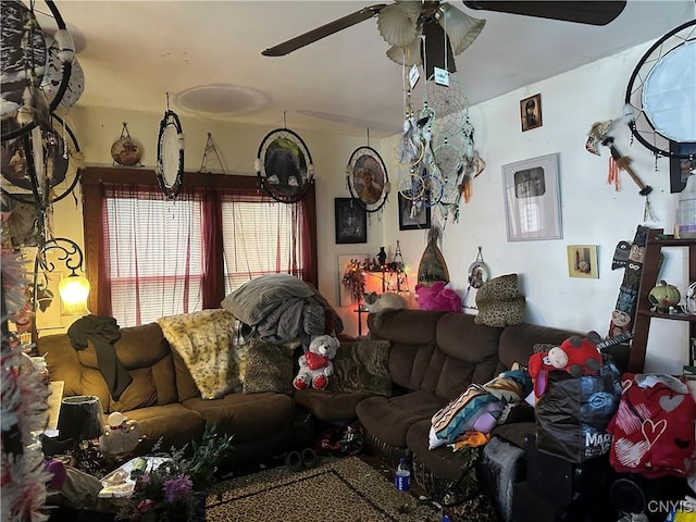 living room featuring ceiling fan