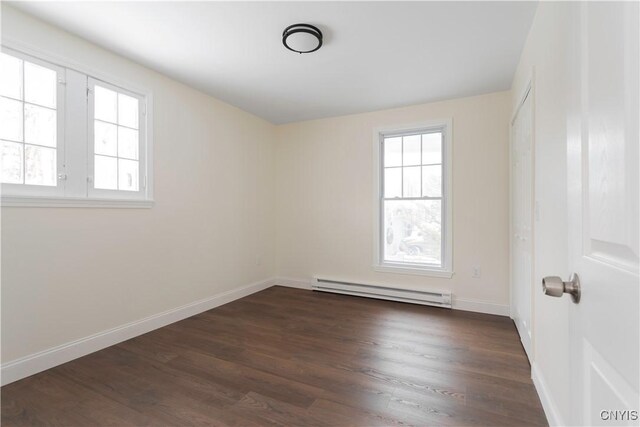 1208 James St, Syracuse, NY 13203 - unfurnished room featuring dark wood-type flooring and a baseboard radiator