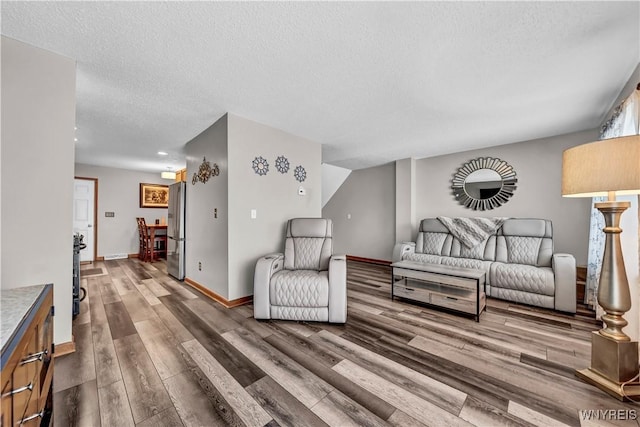 living room featuring hardwood / wood-style floors and a textured ceiling