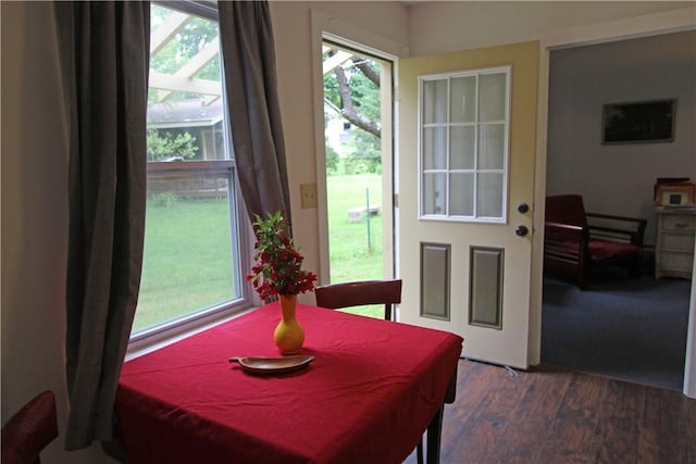 dining space featuring dark hardwood / wood-style floors