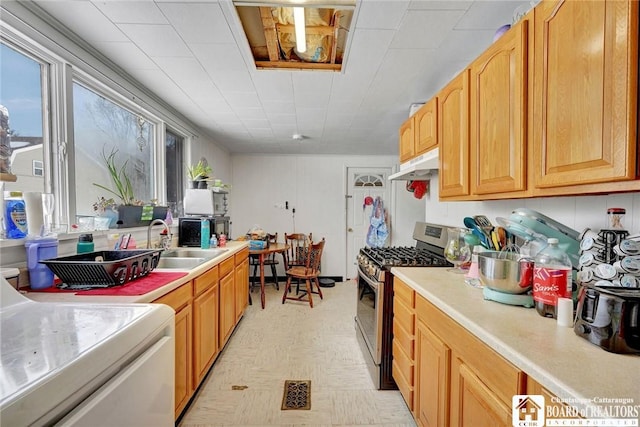 kitchen with stove, sink, and stainless steel gas stove