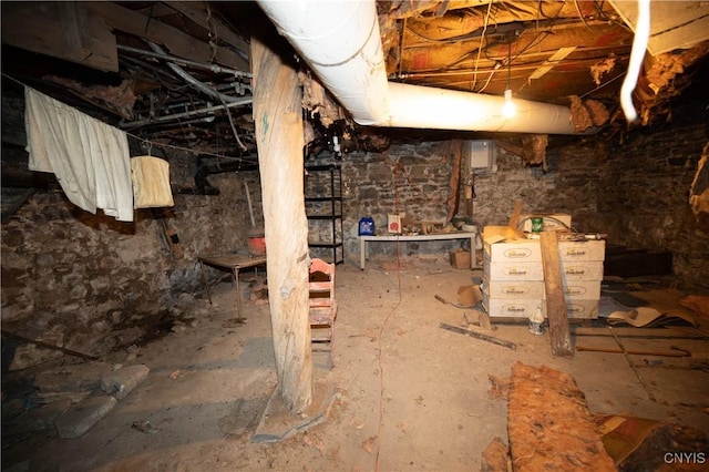 view of unfinished basement