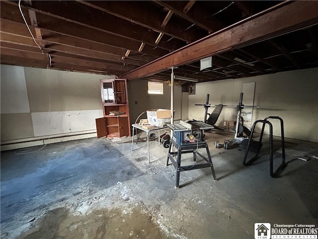 basement with a baseboard radiator