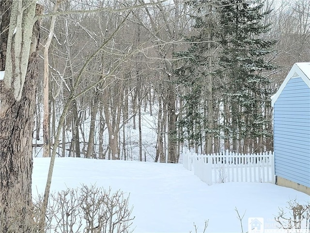 view of yard covered in snow