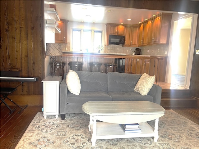 living room with dark wood-type flooring