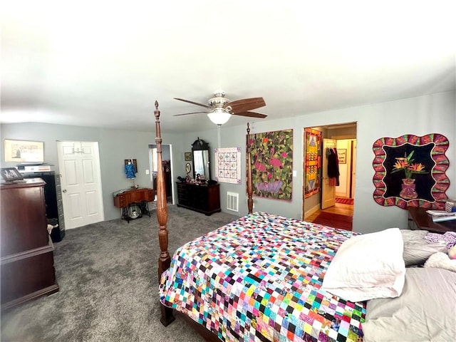 bedroom with carpet flooring and ceiling fan