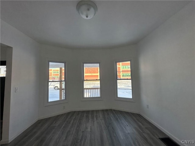 empty room with a healthy amount of sunlight and dark wood-type flooring