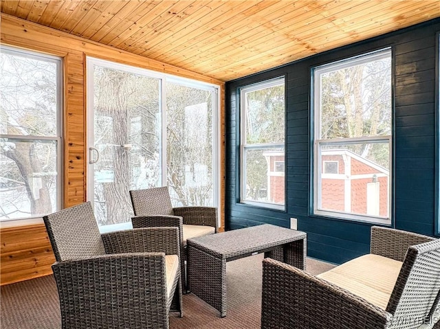 sunroom / solarium with wooden ceiling